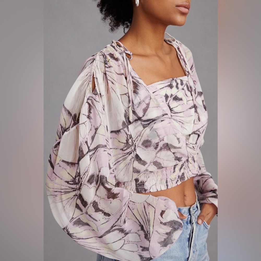 Anthropologie Sheer Peasant Top - Picture 2 of 13